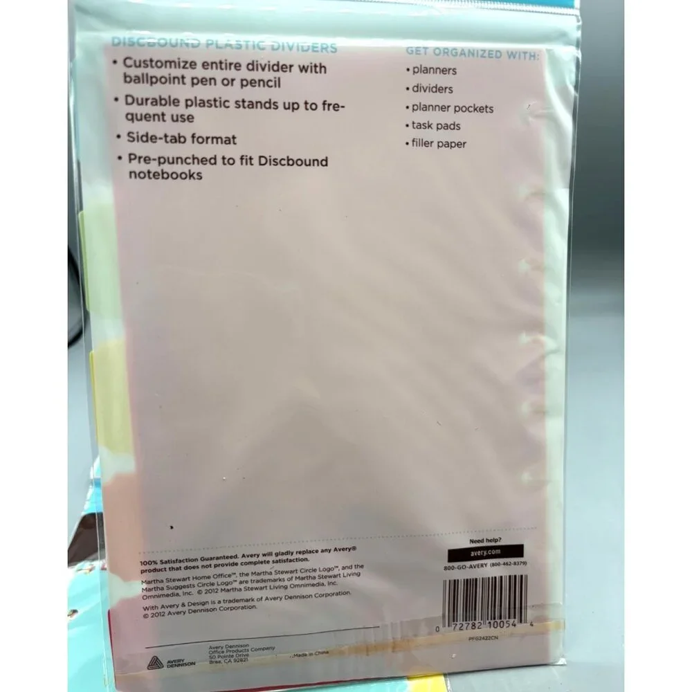 Martha Stewart Home Office 5-Tab Plastic‎ Dividers 6in X 8.5in Avery (2 Pkgs)